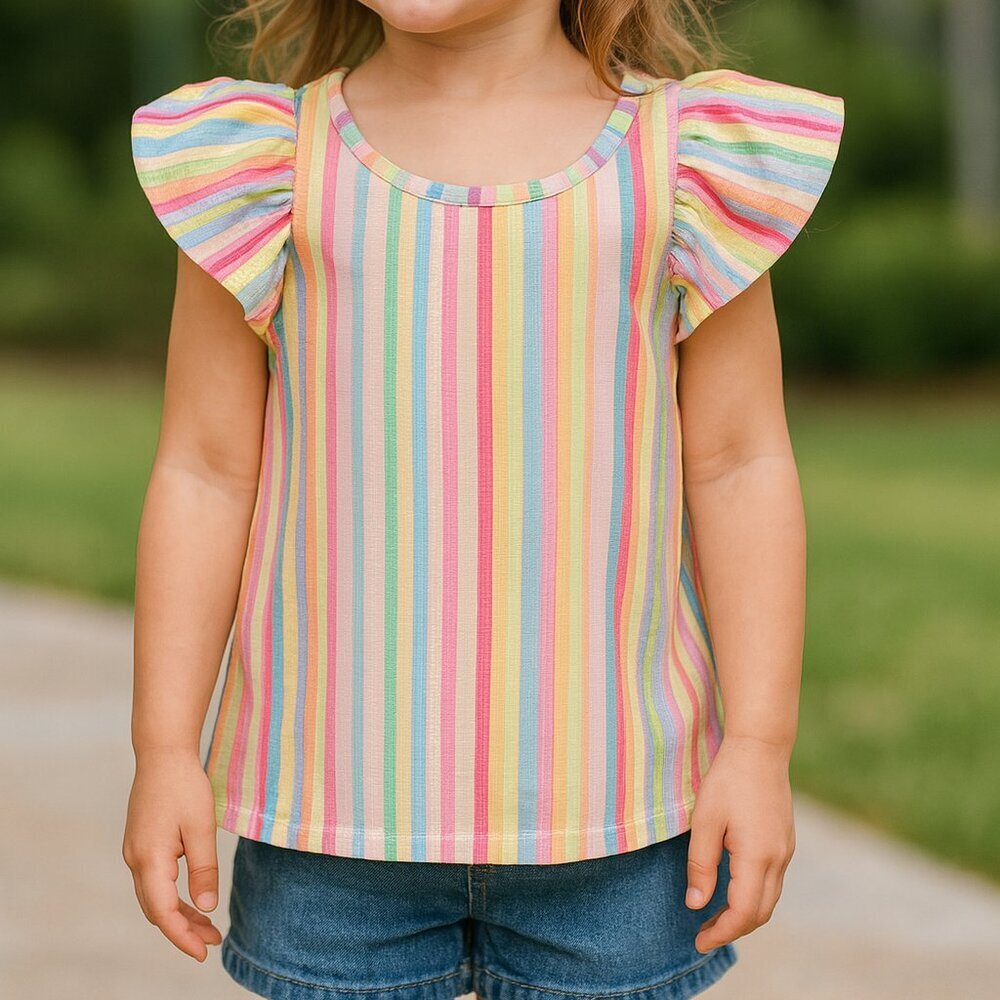 3/$20 Bundle •🌈 Nordstrom Girls Rainbow Stripe Flutter Sleeve Top – Size 6